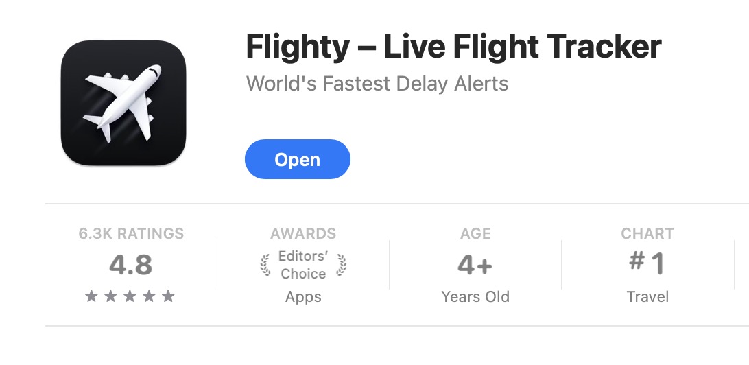Flighty App in the app store with a 4.8 star rating. 